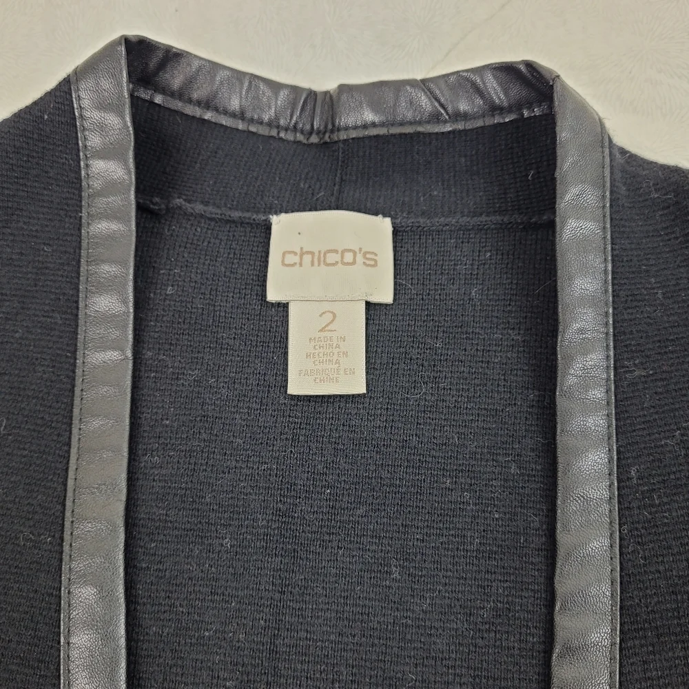 Chico's long black sleeveless sweater vest side slits faux leather trim office M - Picture 5 of 8